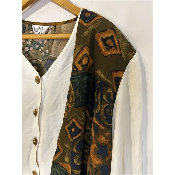 Vintage 80s/90s STUDIO Abstract Print Blouse/Vest Combo White Sleeves Size XL - Picture 4 of 8